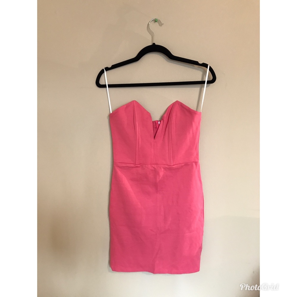 Foreign Exchange - Hot Pink Strapless Low V Dress